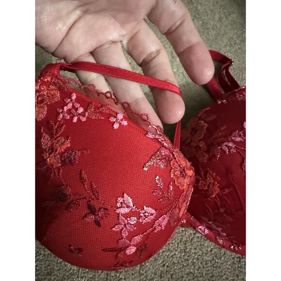 Victoria’s Secret Very Sexy Push-Up Bra 36DD Red Floral Lace Embroidered - Picture 4 of 9